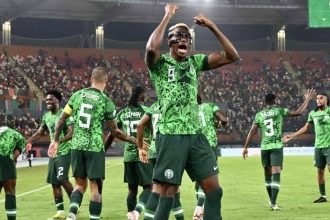 Super Eagles player celebrating goal